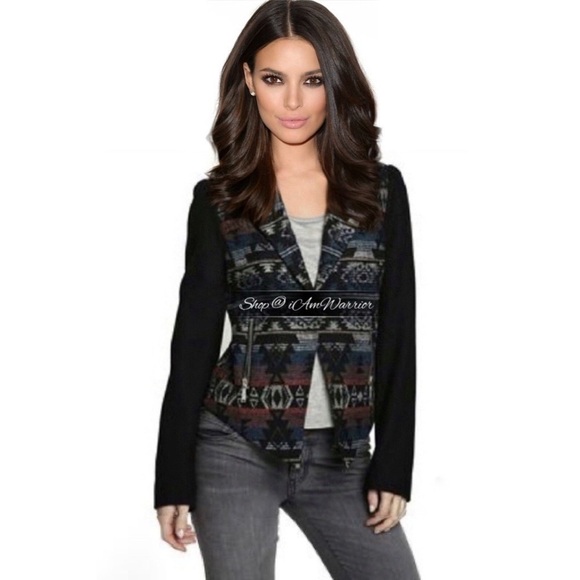BCBGeneration black wool Aztec print moto jacket *shop@iamwarrior - Picture 1 of 8